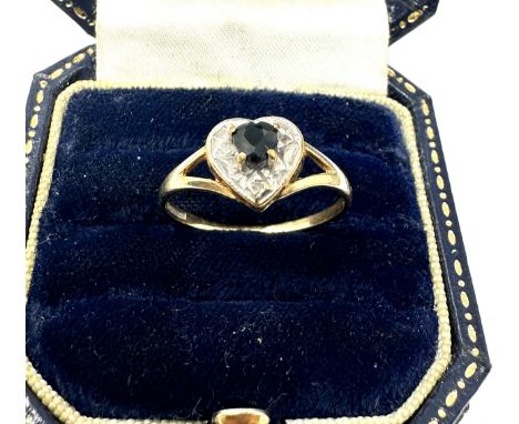 9ct Gold Vintage Sapphire And Diamond Set Heart Shaped Ring (1.5g)