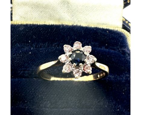 9ct Gold Vintage Diamond And Sapphiree Set Cluster Ring (1.8g)