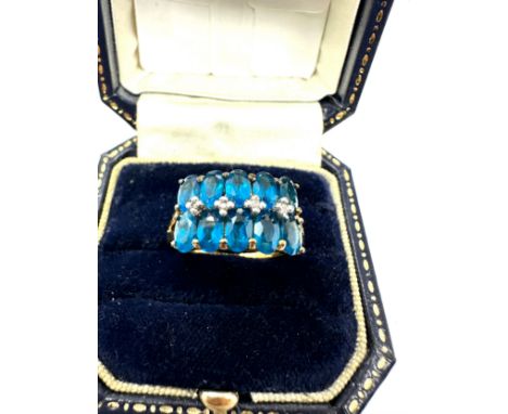 9ct Gold Diamond &amp; Blue Gemstone Dress Ring (2.8g)