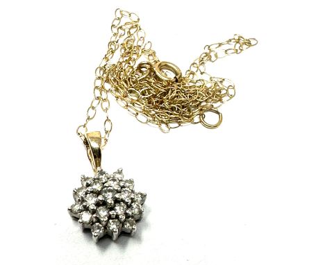 9ct Gold Vintage Diamond Set Cluster Pendant Necklace (1g)