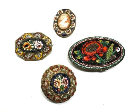 Four Vintage Italian Micro Mosaic Brooches (45g)