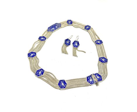 A Silver And Enamel Jewellery Set Comprising A Necklace And Earrings (97g)