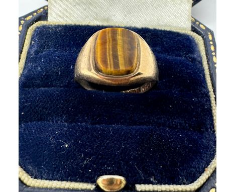 9ct Gold Vintage Tigers Eye Set Signet Ring (2.2g)