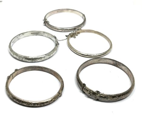 Five Vintage Silver Etched Design Bangles (50g)