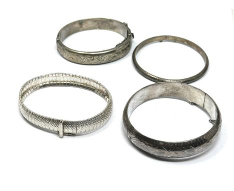 Four Vintage Silver Etched Design Bangles (66g)