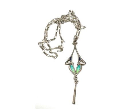 A Silver Art Nouveau Style Enamel Drop Necklace (9g)