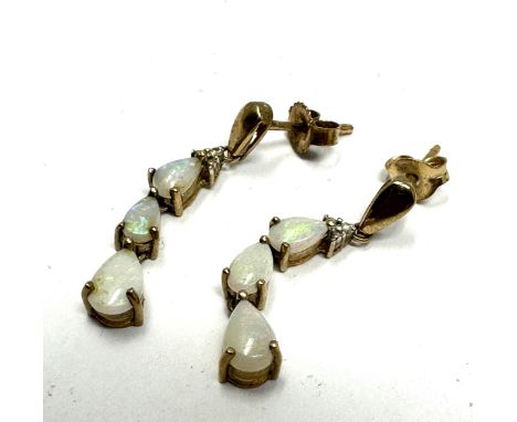 9ct Gold Diamond &amp; White Opal Drop Earrings (1.6g)