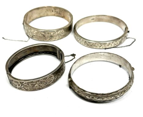 Four Vintage Silver Etched Design Bangles (86g)