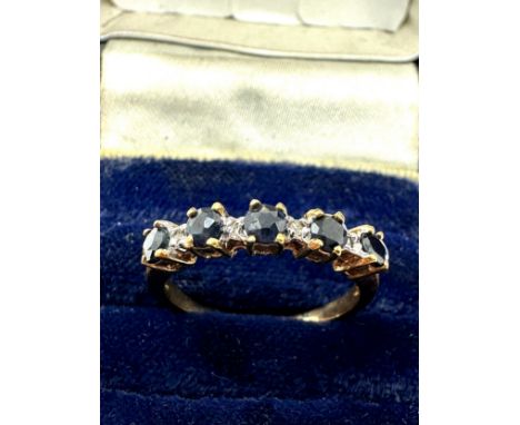 9ct Gold Vintage Sapphire And Diamond Set Jalf Hoop Eternity Ring (1.5g)