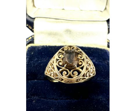 9ct Gold Vintage Smokey Quartz  Dress Ring (2.5g)