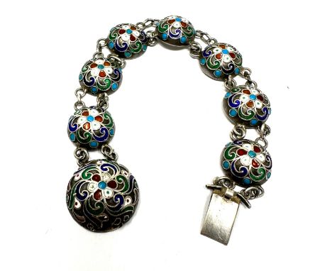 An Antique Russian Silver Enamel Panel Bracelet (14g)