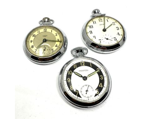 3 vintage pocket watches  the watches are ticking