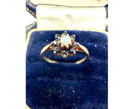 9ct Gold Sapphire &amp; White Opal Floral Cluster Ring (1.3g)