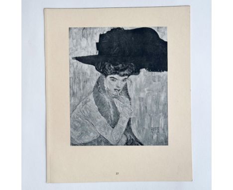Antique original Art Nouveau collotype on thick laid paper featuring The Black Feather Hat after Vienna Secession member and 
