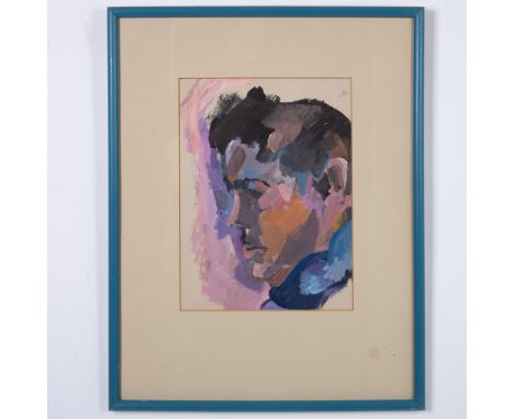 One-of-a-kind gouache on heavy paper of a Male Portrait by American Modernist Martha Hayden. She depicts a profile in close-u