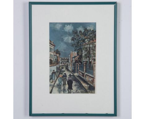 Full-color offset lithograph on paper depicting The Sacre-Coeur de Montmartre et Passage Cottin after School de Paris artist 