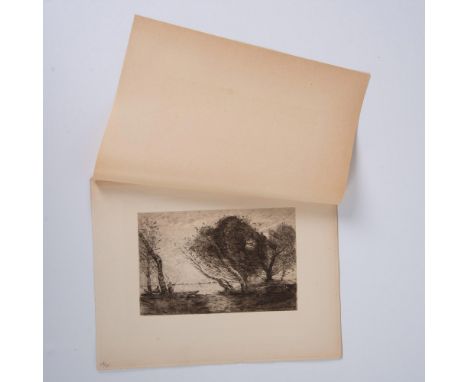 Antique etching on Marais wove paper entitled After the Storm (Apres LOrage), after French artist Jean-Baptiste-Camille Corot