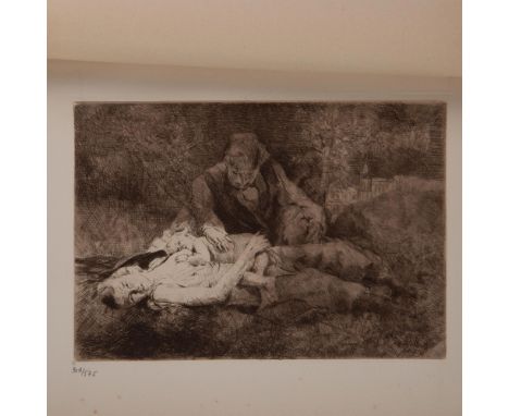 Antique original etching on Marais wove paper entitled La Vie after French artist Alfred Philippe Roll, engraved for the rare