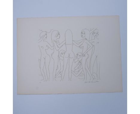 An original etching on Arches paper entitled Dancing Nudes III by American-Colombian artist Knox Martin. Part of a rare limit