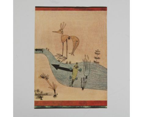 A color offset lithograph on paper titled Am Forellenbach (At the Trout Brook) after an early 20th century illustration by ar