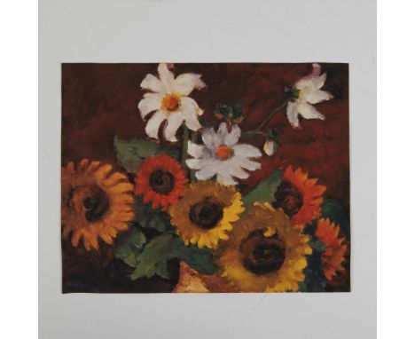 An color offset lithograph on paper after Emil Nolde's original 1941 painting titled Sonnenblumen und weisse Dahlien (Sunflow