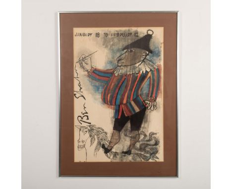Large original offset color lithograph on paper pulled for Lithuanian/American activist artist Ben Shahn's 1960s Clown Exhibi