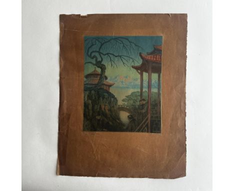 Antique original color etching with aquatint on brown paper by Ferdinand Mitchl from his portfolio The Song of the Earth. Ent