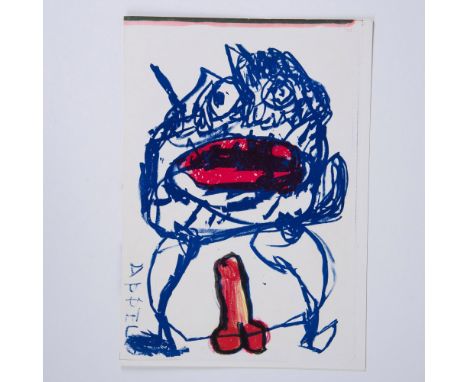 An original lithograph on BFK Rives paper by artist Karel Appel and parts of a poem on verso. Pulled from renowned Pop Art ma