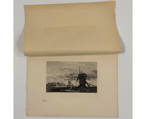 Antique etching on Marais wove paper entitled The Windmill (Le Moulin a vent) after French artist Jules Louis Dupres original