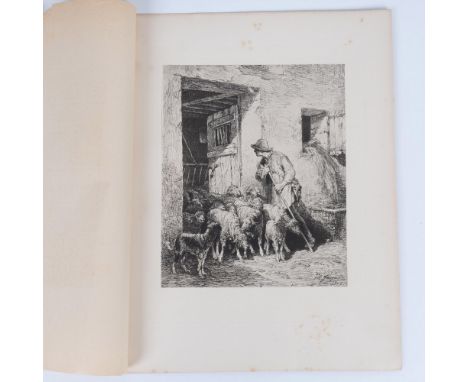 Antique etching on Marais wove paper entitled The Exit of the Herd (La Sortie du Troupeau), after French painter Charles Jacq
