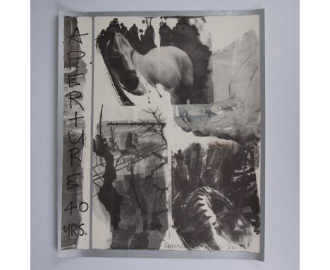 Original offset monochrome lithograph poster on wove paper with silver borders created by American artist Robert Rauschenberg