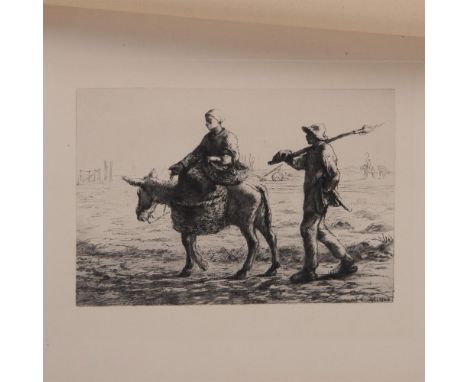 Antique etching on Marais wove paper entitled The Return of the Fields (Le Retour des Champs) after French artist Jean Franco