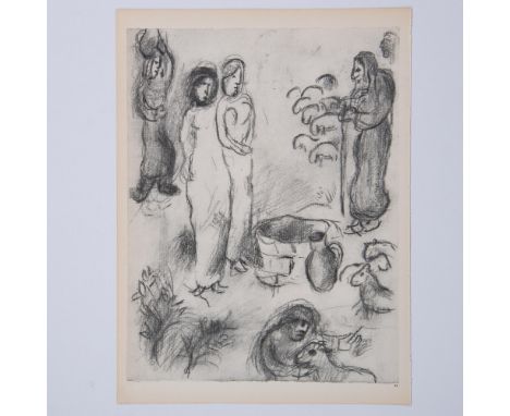 Large double-sided heliogravures on Velin dArches paper featuring Rebecca blesses Jacob and The Two Daughters of Laban, after