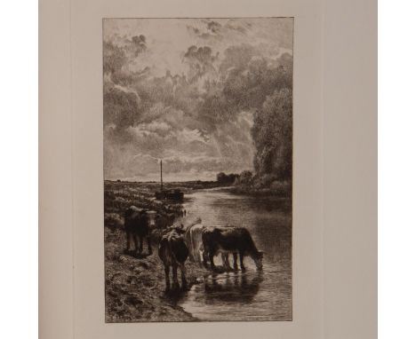 Antique etching on Marais wove paper entitled The Watering Hole (LAbreuvoir) after French artist Constant Troyons original pa
