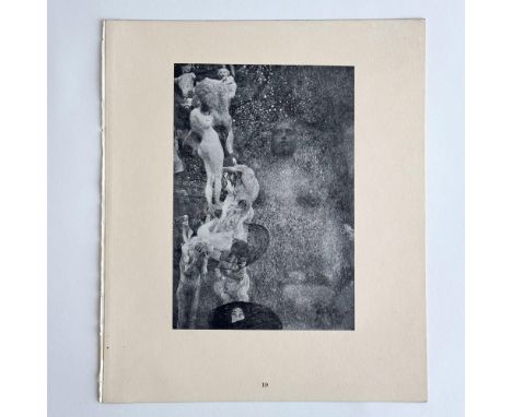 Antique original Art Nouveau collotype on thick laid paper featuring Philosophy after Vienna Secession member and Symbolist a