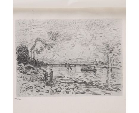 Antique engraving on Japan paper after French Impressionist artist Alfred Sisley. This unpublished work was for the limited e