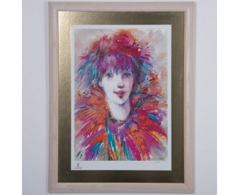 A vibrant colorful original lithograph on paper by Lladro artist Enrique Sanisidro. Printed in a limited edition of 1000. Art