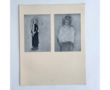 Antique original Art Nouveau collotype on thick laid paper featuring two studies of women after Vienna Secession member and S