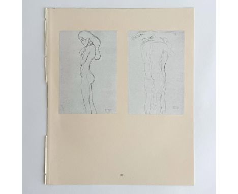 Antique original Art Nouveau collotype on thick laid paper featuring Standing Nude Girl and Standing Nude Couple (from The Be