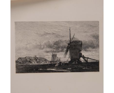 Antique etching on Marais wove paper entitled The Windmill (Le Moulin a vent) after French artist Jules Louis Dupres original
