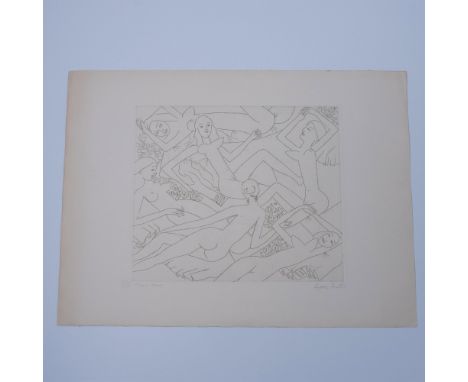 An original etching on Arches paper entitled Dancing Nudes VI by American-Colombian artist Knox Martin. Part of a rare limite