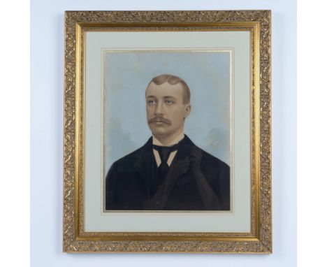 Large antique original pastel on paper board featuring the handsome portrait of a gentleman dressed in a black suit. No appar