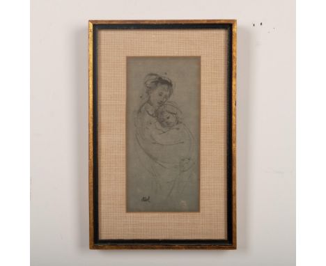 Original lithograph on paper by American artist Edna Hibel from her 1965 Mother and Child Portfolio series comprised of eight