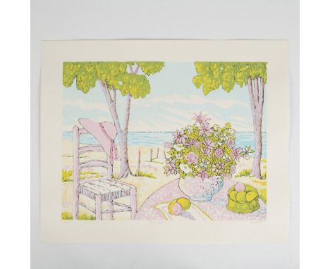 A vintage original serigraph in colors on paper by Jamaican artist Lloyd Van Pitterson entitled Pink Hat. Edition number in g