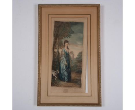 An antique oblong colored mezzotint on paper portrait by Samuel Arlent Edwards, after Thomas Gainsborough's original painting