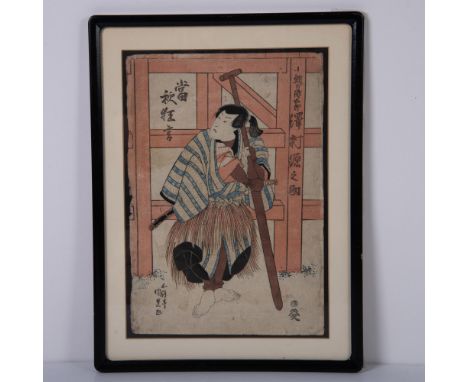 Original antique Ukiyo-e color woodcut on rice paper by Japanese Master Utagawa Kunisada who depicts Sawamura Gennosuke, an a