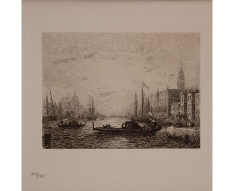 Antique etching on Marais wove paper entitled Venice at Sunset (Venise au coucher du Soleil) after French painter Felix Ziem,