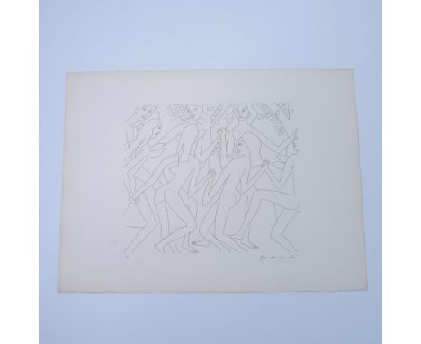 An original etching on Arches paper entitled Dancing Nudes I by American-Colombian artist Knox Martin. Part of a rare limited
