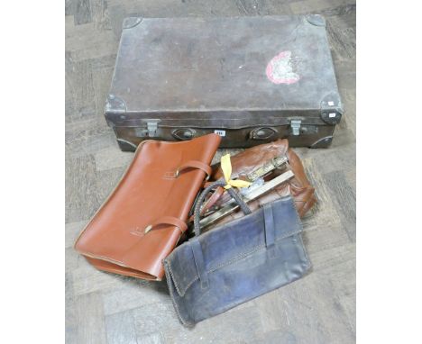 Vintage suitcase together with 3 leather bags 