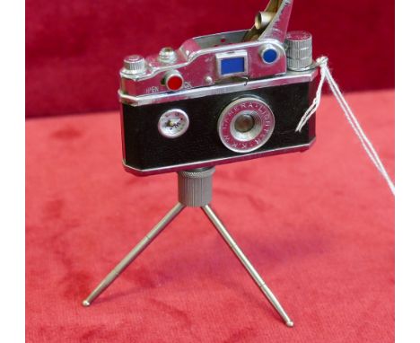 KKW camera novelty lighter with inset compass etc. and tripod 